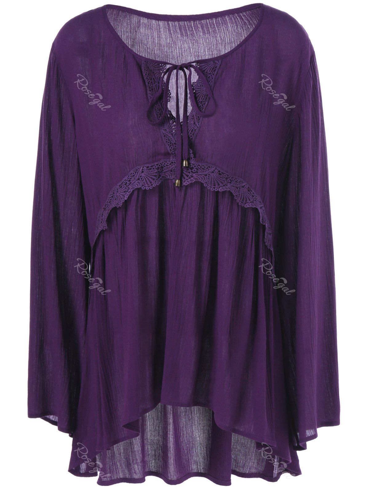 Deep Purple Crochet Keyhole Plus Size Tunic Blouse | RoseGal.com