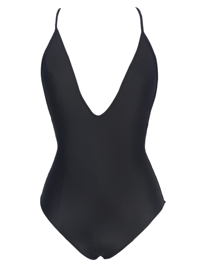 Black Cami Racer Back One-piece Swimwear | RoseGal.com