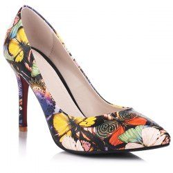 Butterfly Printed Pointed Toe Pumps