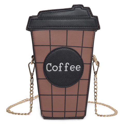 Latest Coffee Cup Plaid Crossbody Bag BLACK 