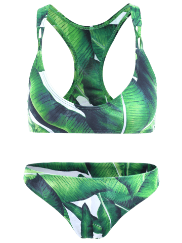 Online Leaf Print Racerback Design Bikini Set GREEN S