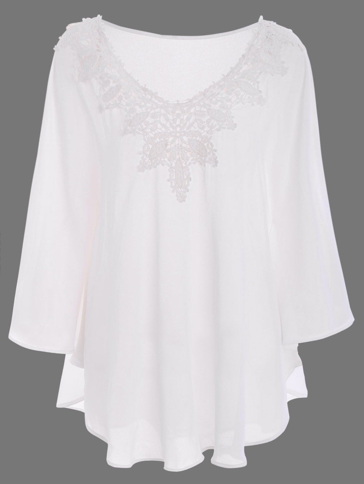 White Lace Trim Long Sleeve Tunic Top | RoseGal.com