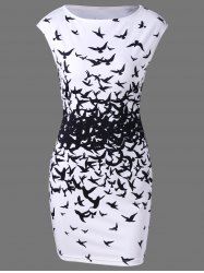 Bodycon Cap Sleeve Bird Print Mini Dress