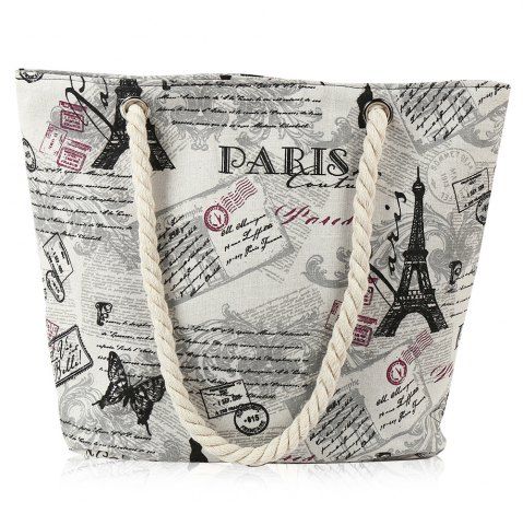 Outfits Printed Canvas Rope Beach Bag OFF WHITE 