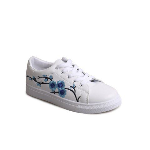 Faux Leather Embroidery Athletic Shoes - WINDSOR BLUE 37