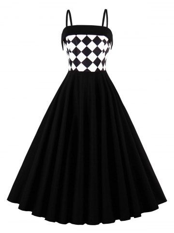 Buy Checked High Waist Cami Dress BLACK M
