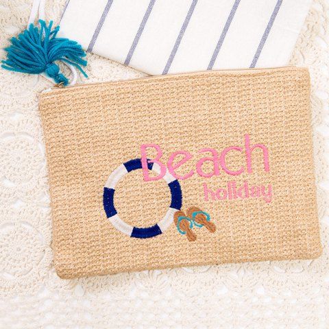 Beige Beach Embroidery Straw Clutch Bag | RoseGal.com