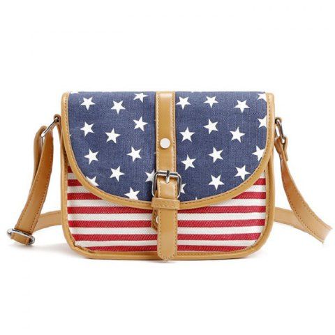 Store July 4th Patriotic American Flag Canvas Crossbody Bag BLUE 