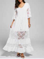 A Line Lace Trim Maxi Party Dress - WHITE XL