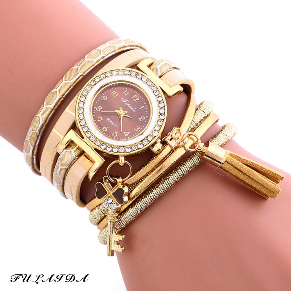 FULAIDA Female Quartz Watch Fringed Band Bangle Wristwatch
