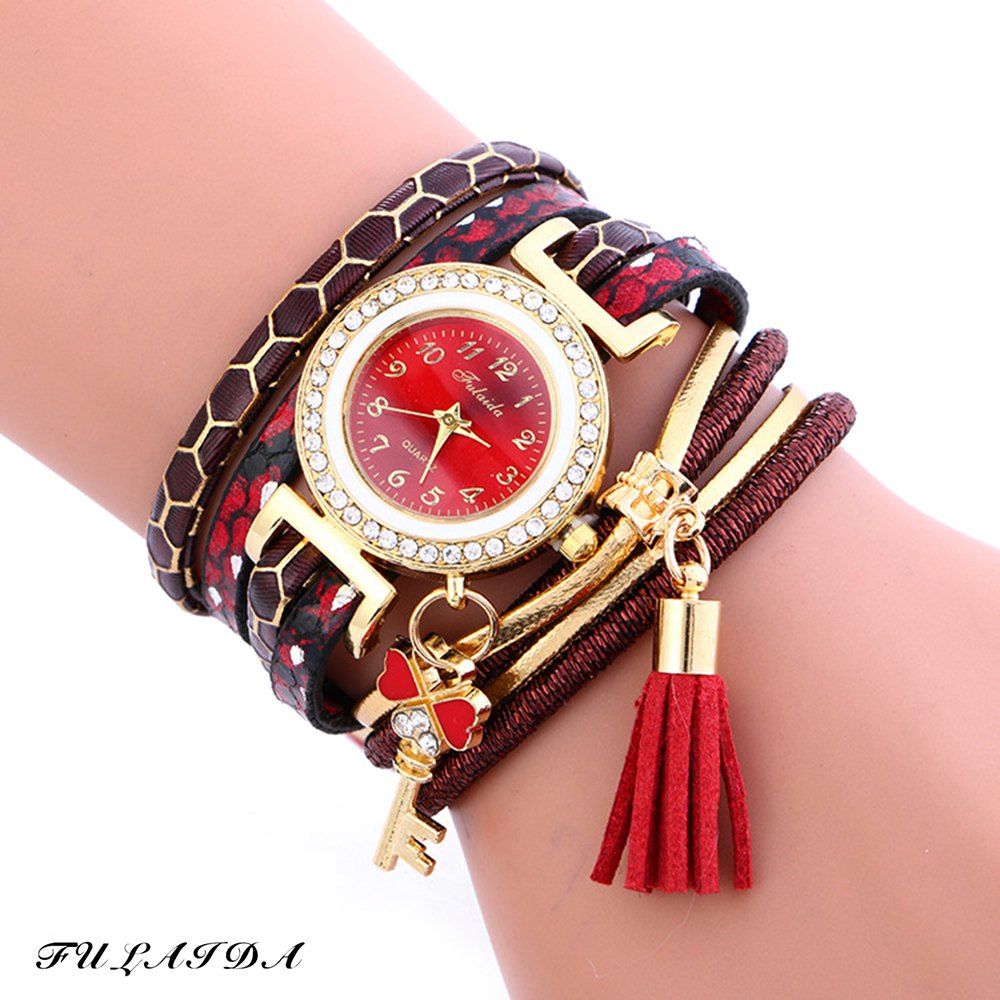 FULAIDA Female Quartz Watch Fringed Band Bangle Wristwatch