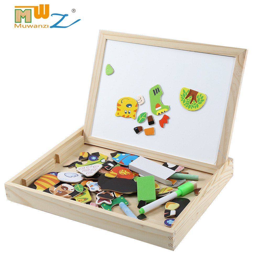 Muwanzi Multifunction Wooden Forest Farm Magnetic Puzzle Children Drawing Board Toys