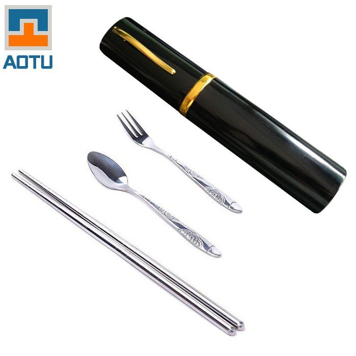 AOTU AT6362 3 in 1 Stainless Steel Chopsticks Fork Spoon Cutlery Set for Camping