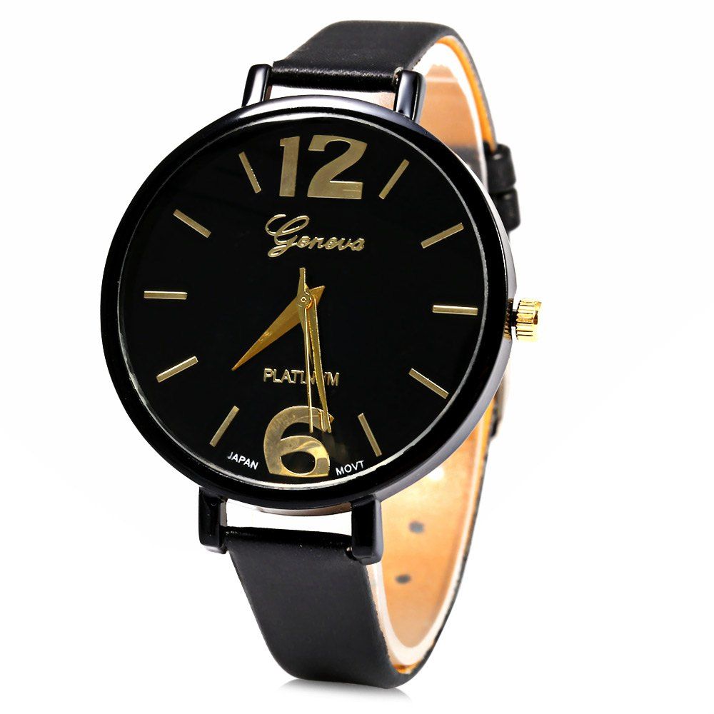 Geneva Big Round Dial Wristwatch Female Japan Quartz Watch Slim Leather Band